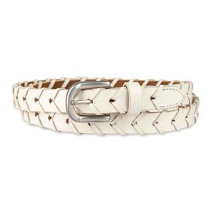 Women's Fully Adjustable Skinny Braided Leather Casual Belt, Ivory, X-large🐙